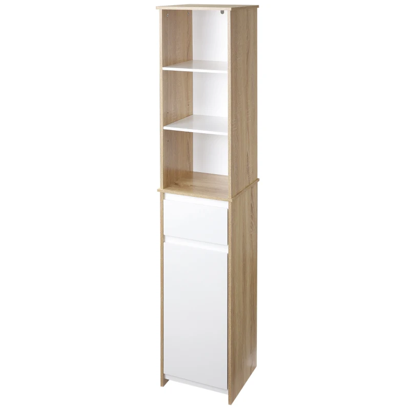 kleankin Tall Bathroom Floor Cabinet, Storage Organizer with Door, Freestanding Linen Tower with Adjustable Shelf and Drawer
