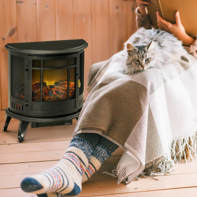 HOMCOM 22" Electric Fireplace Stove, Freestanding Electric Fire Place Heater with Realistic LED Flame, Adjustable Temperature, 1500W, Black