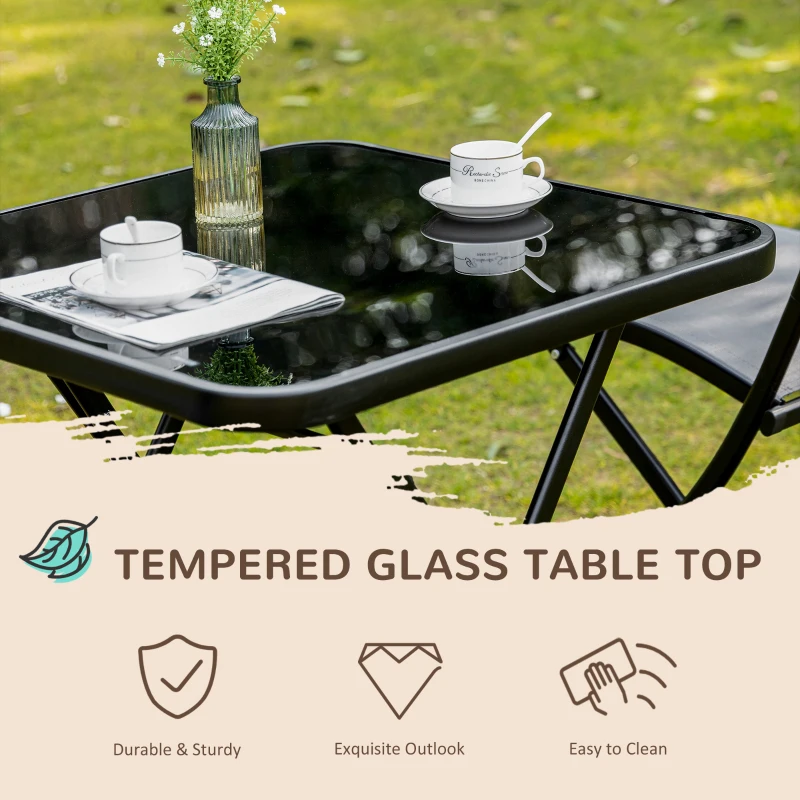 Outsunny 3-Piece Outdoor Patio Dining Set, Folding Garden Bistro Set with Glass Table Top, 2 Folding Chairs, Steel Frame, and Mesh Fabric, Gray
