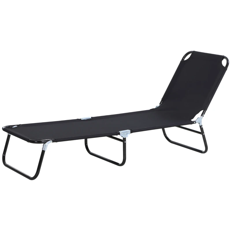 Outsunny Folding Chaise Lounge Pool Chairs, Outdoor Sun Tanning Chairs with 5-Level Reclining Back, Steel Frame for Beach, Yard, Patio, Black