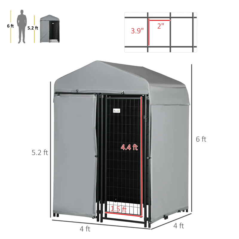 PawHut 4' x 4' x 6' Outdoor Dog Kennel with Waterproof Canopy, Removable Windproof Walls, Dog Run Exercise Pen for Small & Medium Dogs, Chickens, Ducks