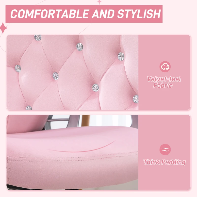 Vinsetto Velvet Office Chair Desk Chair with 360 Degree Swivel Wheels Adjustable Height Tilt Function Pink