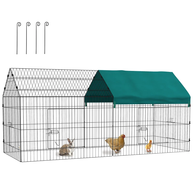 PawHut 87" Small Animal Playpen with with Roof for Rabbits, Chicken, Chinchillas for Indoor/Outdoor Use, Green