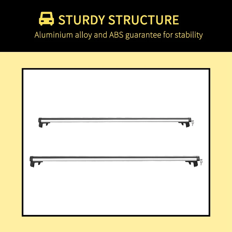 HOMCOM 2pc Roof Rack Car Roof Top Lockable Aluminum Cross Bars Adjustable Baggage Luggage Carrier, Silver (49")