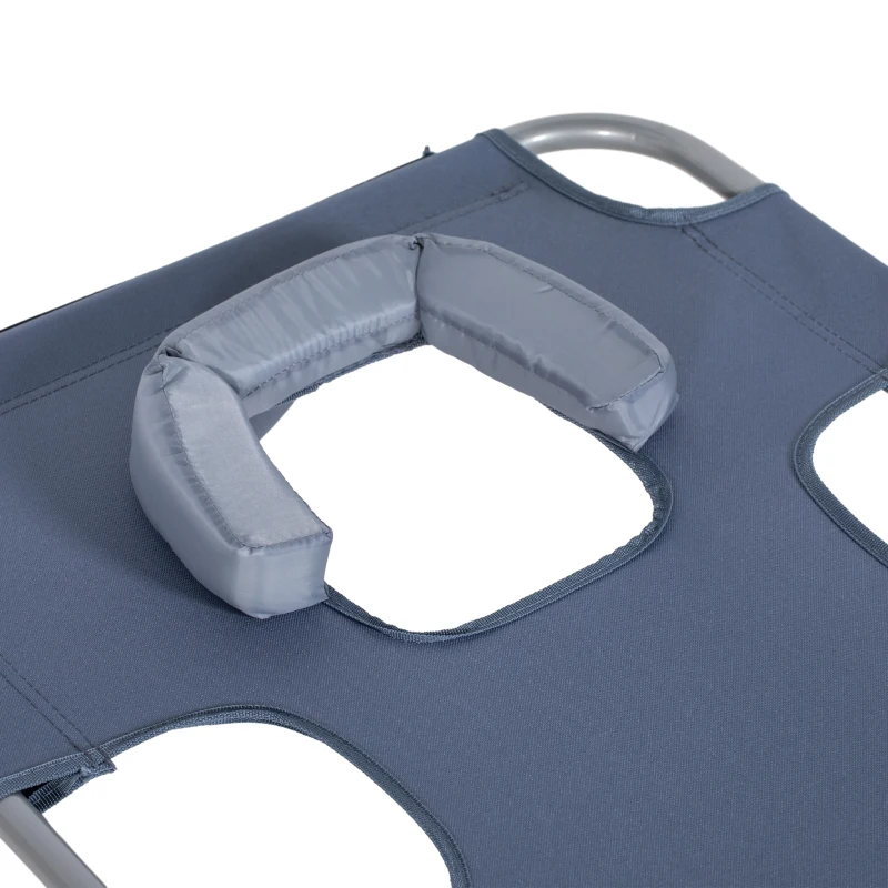 Outsunny Folding Outdoor Chaise Lounge Sun Tanning Chair with Face Cavity, Pillow, 5-level Adjustable for Beach, Pool, Gray