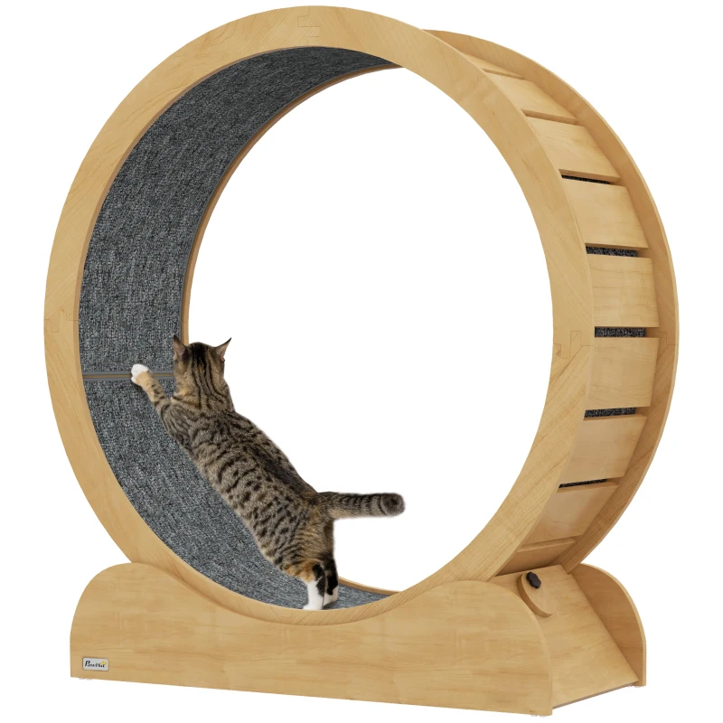 PawHut 39" Cat Exercise Wheel with Natural Wood Grain