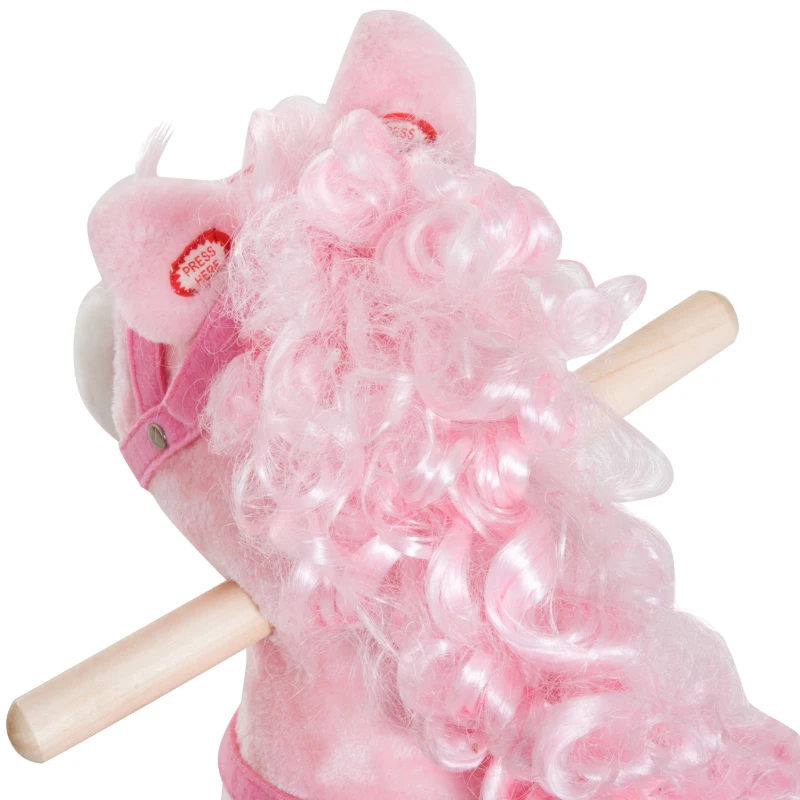 Qaba Kids Plush Rocking Horse Child Ride On Toy Rocker with Realistic Sounds Pink