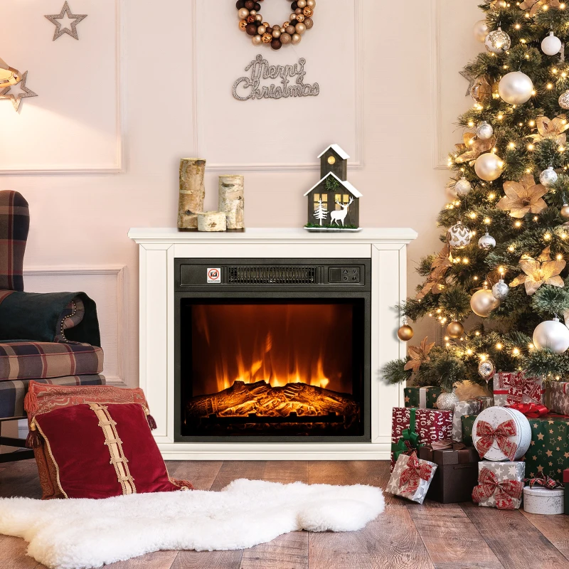 HOMCOM 26" Freestanding Electric Fireplace with Mantel, 1400W Replaceable Fireplace Insert Heater with 3D Flame Effect, WHite