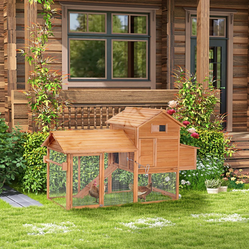 PawHut 83" Wooden Chicken Coop Tractor Hen House Portable Poultry Cage for Outdoor Backyard with Wheels, Nest Box, Removable Tray