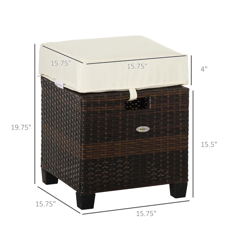 Outsunny 2 PCS Patio Wicker Ottoman Set, Two Square Outdoor PE Rattan Footrest with Removable Cushion, Freely Combined Furniture w/ Handle for Backyard, Garden, Poolside, Beige