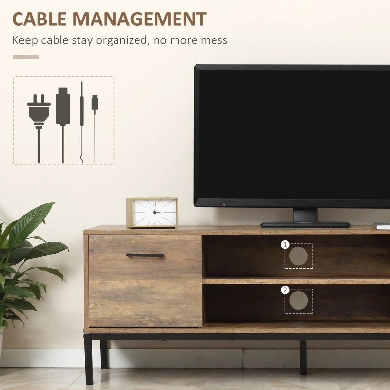 HOMCOM TV Stand for TV up to 50 Inches, Entertainment Center with Door, Open Storage and Drawers, TV Table with Steel Legs, Coffee