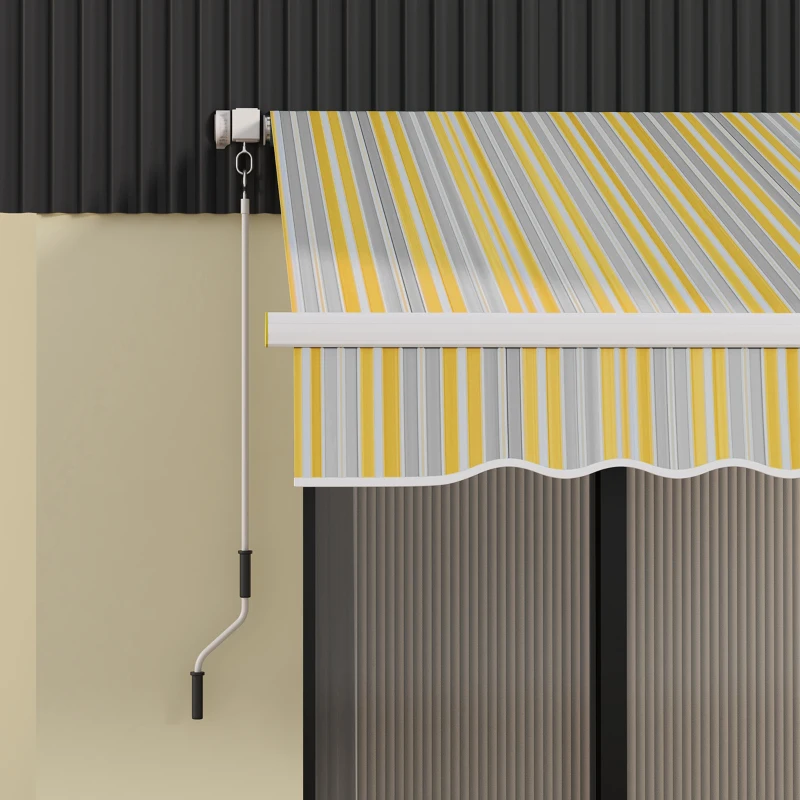 Outsunny 8' x 6.5' Manual Retractable Awning with LED Lights, Aluminum Sun Canopies for Patio Door Window, Yellow and Grey
