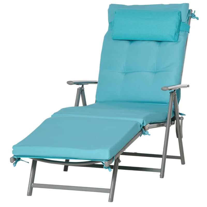 Outsunny Outdoor Folding Chaise Lounge Chair Recliner with Portable Design, Adjustable Backrest, Cushion and Headrest, Blue