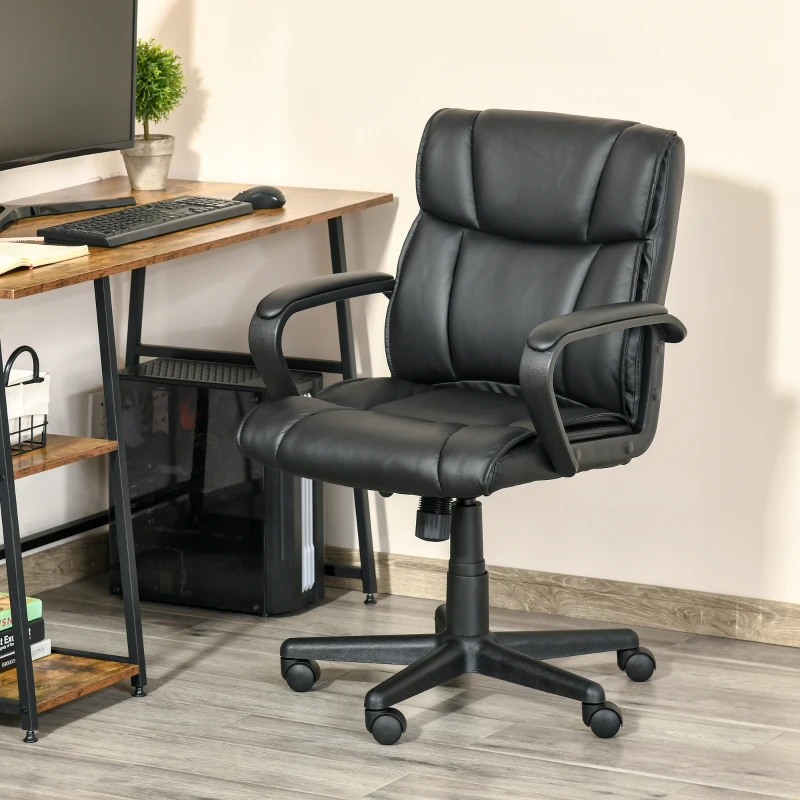Vinsetto Mid Back Home Office Chair with 2-Point Lumbar Massage, USB Power, Faux Leather Desk Computer Chair, Black