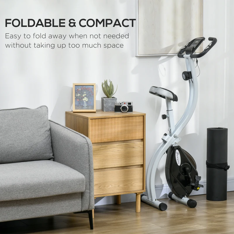 Soozier Foldable & Quiet Exercise Bike with 8-Level Magnetic Resistance, Pulse Sensor, Wheels and LCD Monitor, Black
