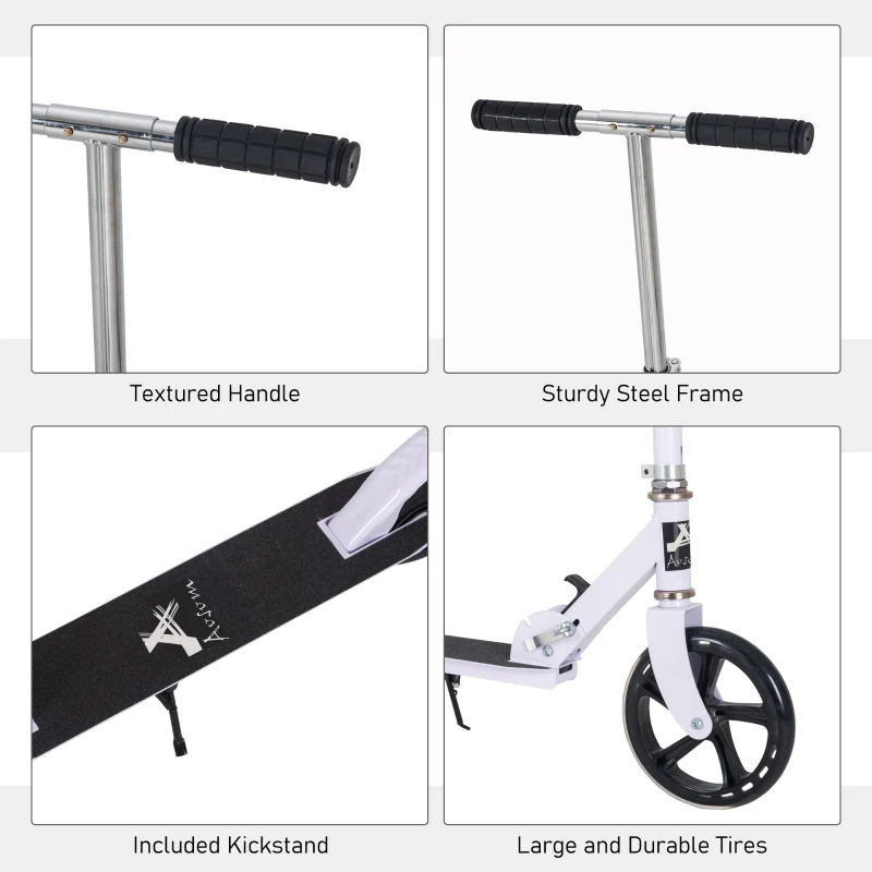 Aosom Kids Foldable Kick Scooter with Adjustable Height, Soft Textured Handles, Wide Deck, Brakes for Ages 7-14, 29.5" H - 39" H, White
