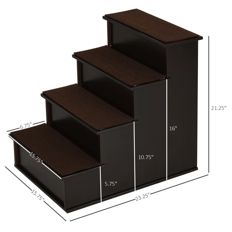 PawHut Pet Stairs, Small Pet Steps with Cushioned Removable Covering for Dogs and Cats Up To 22 lbs, Brown