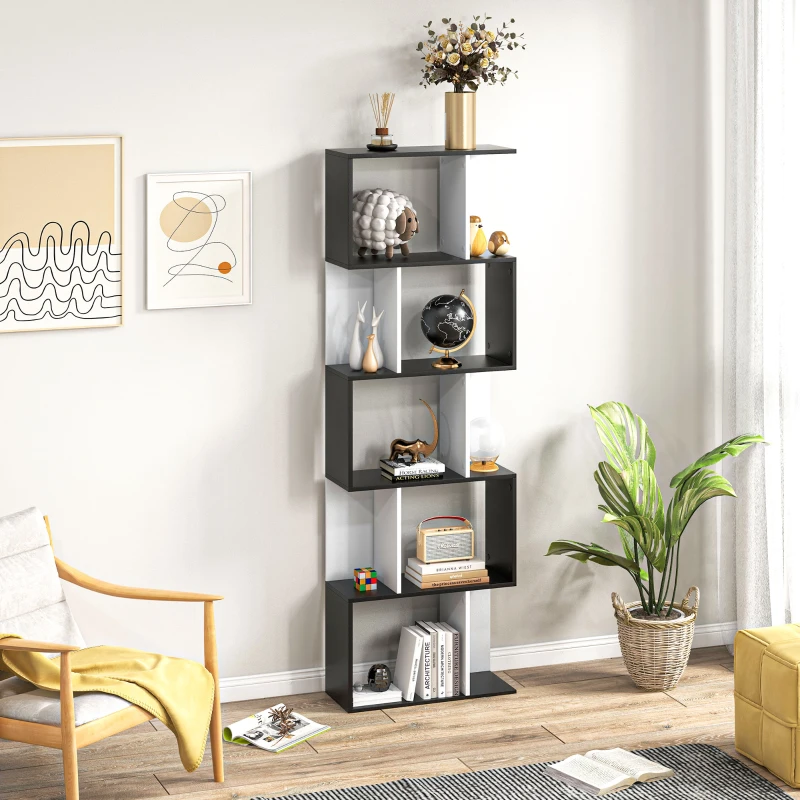 HOMCOM Modern Bookcase 5-Tier Display Shelf Storage Shelf Room Divider Living Room Home Office Furniture, Black