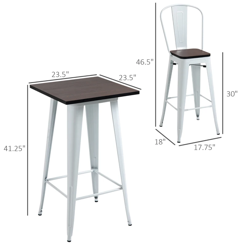 HOMCOM 3 Piece Industrial Dining Table Set, Bar Height Bar Table and Chairs Set with Footrests for Bistro, Pub, White and Brown