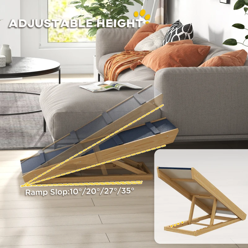 PawHut Adjustable Dog Ramp for Bed, Sofa, with Non-Slip Surface, Folding Dog Stair for Small, Medium, Large Dogs