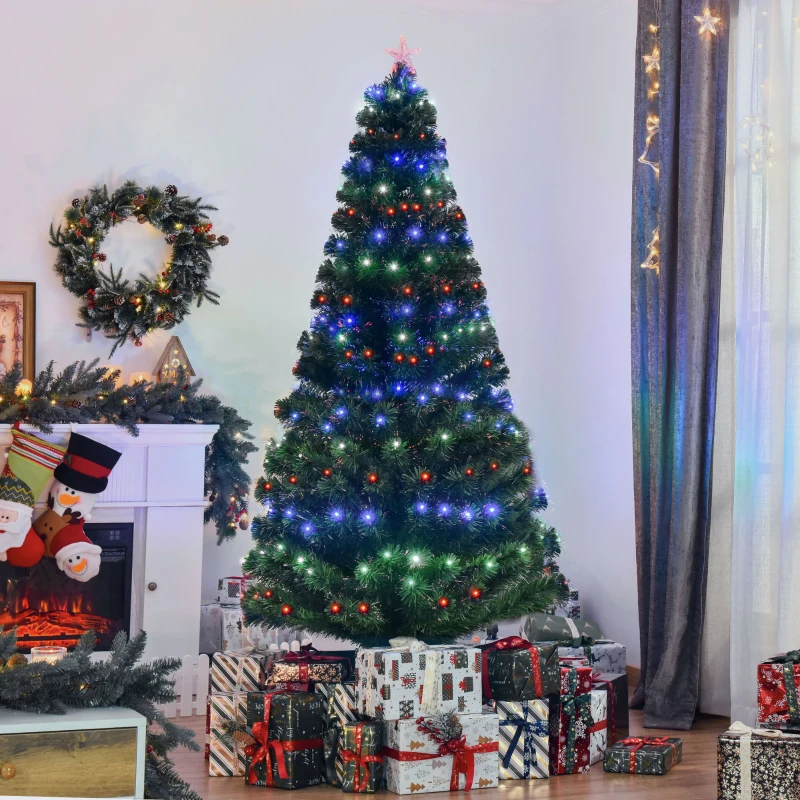 HOMCOM 7ft Fiber Optic Artificial Fir Christmas Tree, LED Pre-Lit Holiday Decoration with 280 Lights and Branch Tips
