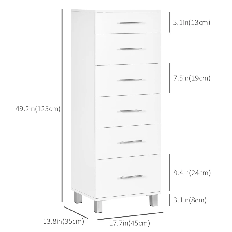 HOMCOM Chest of Drawers, Dresser with 6 Drawers for Bedroom, 6 Drawer Dresser for Living Room, White