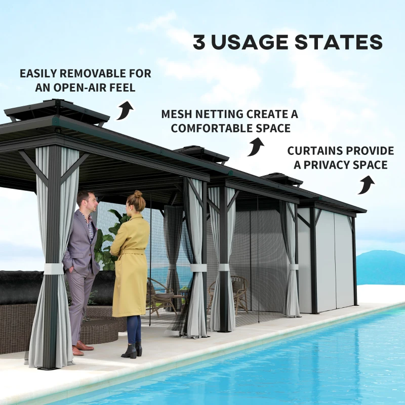 Outsunny 10' x 10' Hardtop Gazebo, Sun Shelter with Double Tier Metal Roof, Mosquito Netting, and Hanging Hook, Light Grey