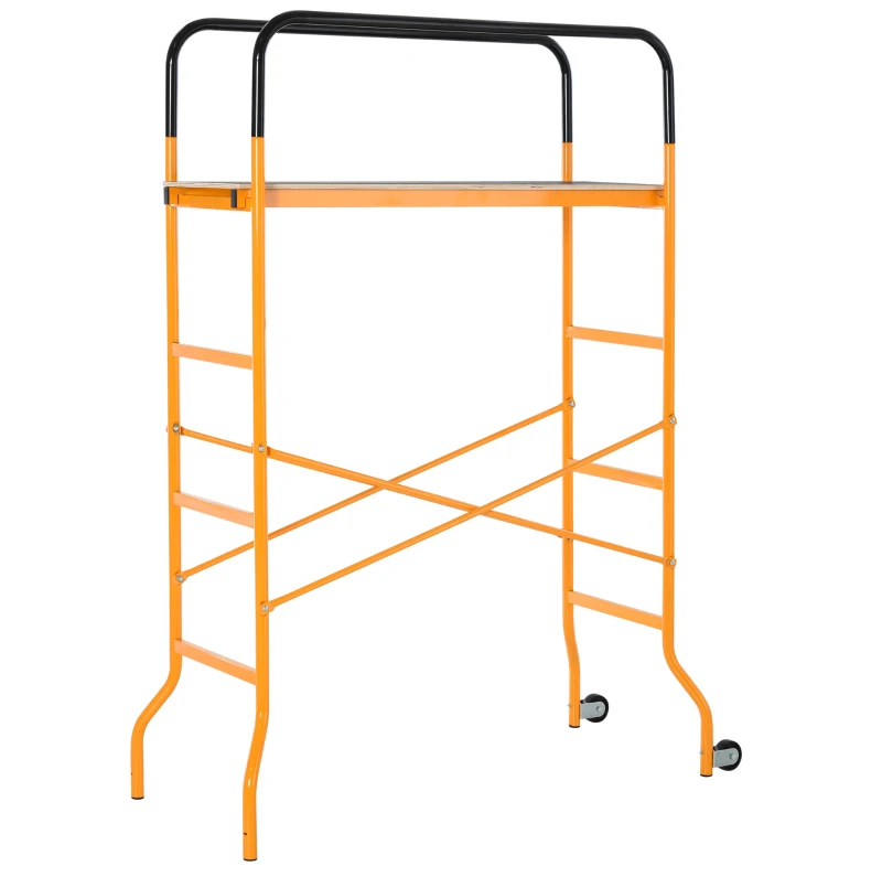 HOMCOM 4-Step Steel Scaffold Organizer Platform 2 Wheels for Easy Movement Non-Slip Design, for Indoor Outdoor Installation of Components and Parts, 45.25''x22.5''x70.75''