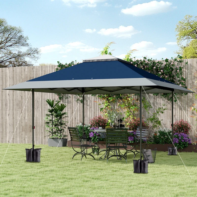 Outsunny 13' x 13' Pop Up Canopy Tent, UPF50+ Tents for Parties, Height Adjustable, with Wheeled Carry Bag and 4 Sand Bags, Navy