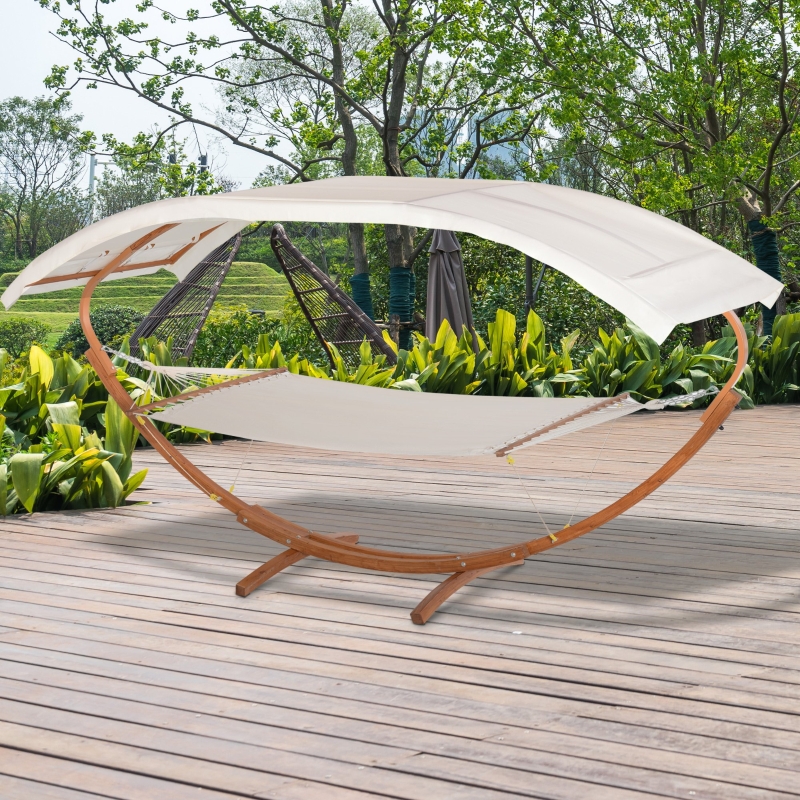 Outsunny 2 Person Wood Swing Arc Hammock Bed and Stand Set with