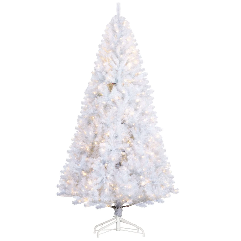 HOMCOM 7.5 FT Tall PreLit Artificial Christmas Tree with Realistic Branches, 500 Warm White LED Lights and 1346 Tips, White