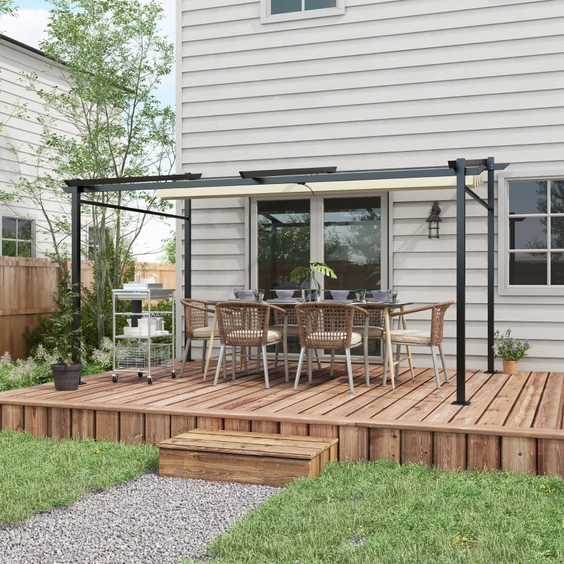 Outsunny Metal Pergola with Sliding Roof Canopy, Retractable Pergola Canopy, 10' x 13', Beige