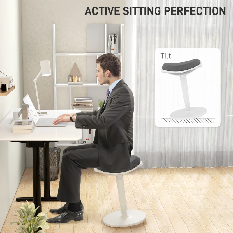 HOMCOM Standing Desk Stool, Ergonomic Wobble Chair, Adjustable Leaning Stool for Office Desks, with Rocking Motion, Grey