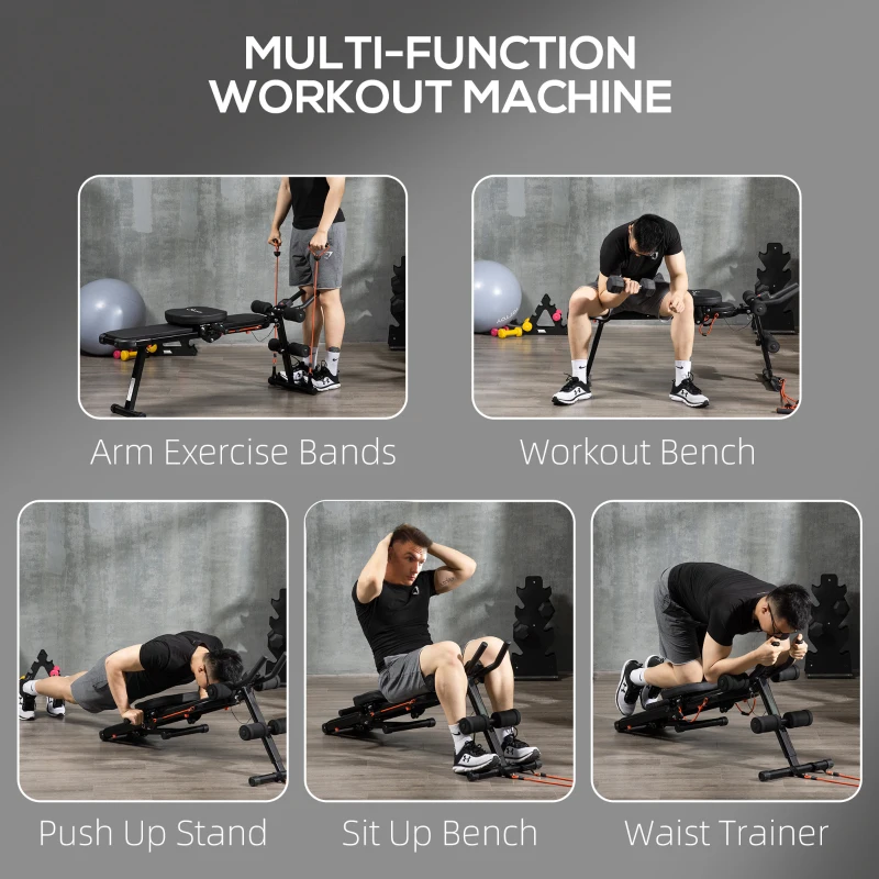 Soozier Multi-Purpose Ab Workout Equipment, Foldable Ab Machine, Adjustable Sit Up Bench & Weight Bench, Abdominal Cruncher with Resistance Bands & LCD Display