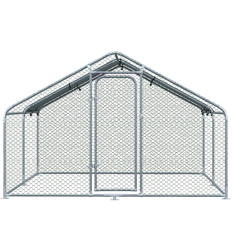 PawHut Large Chicken Coop Metal Chicken Run with Waterproof and Anti-UV Cover, Spire Shaped Walk-in Fence Cage Hen House for Outdoor and Yard Farm Use, 1.3" Tube Diameter, 9.8' x 13.1' x 6.4'