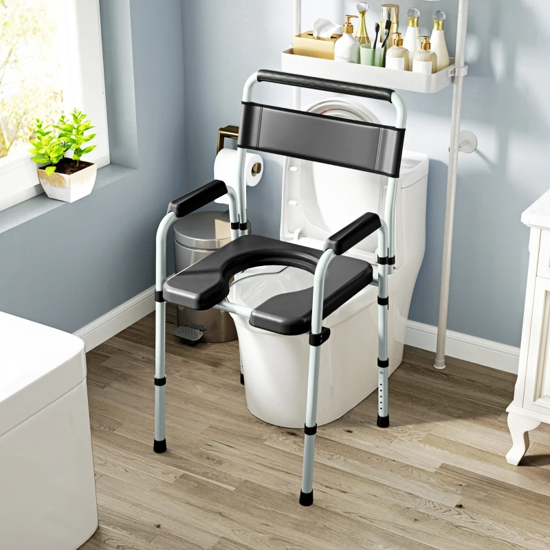 HOMCOM Bedside Commode Chair for Seniors, Adults, Handicap, Raised Toilet Seat with Arm, Adjustable Height, 331 lbs, Black