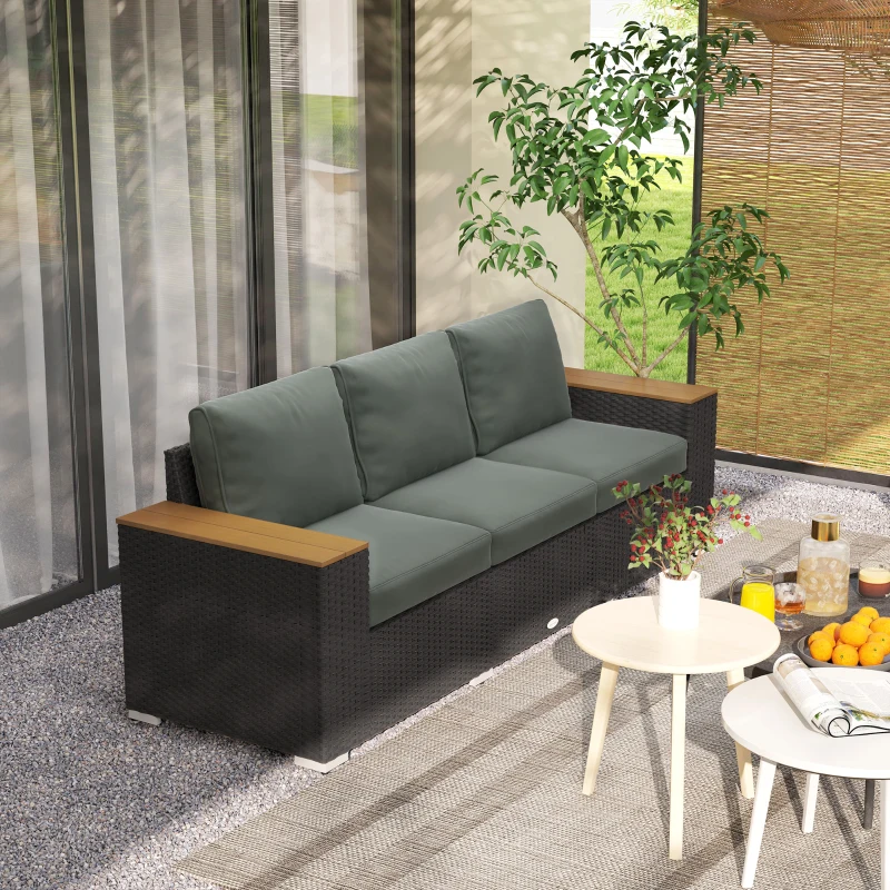 Outsunny 3-Seat Outdoor Patio Sofa with Cushions, PE Rattan Wicker Sofa with Wide Armrests, Outdoor Wicker Couch, Dark Gray(m-8)