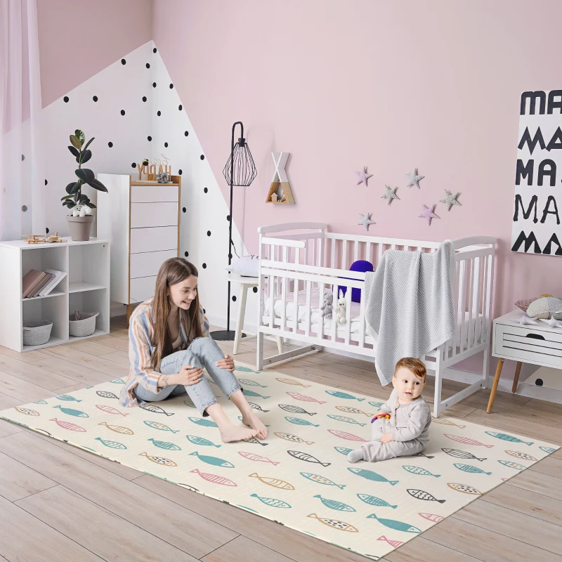 Qaba Foldable Baby Play Mat Educational Reversible XPE Floor Mat Heat-Insulating Crawling Toddler Foam Mat Portable Picnic Carpet Exercise Workout Mat for Indoor & Outdoor 79" x 59"