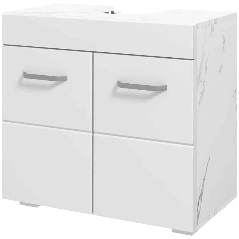 kleankin Bathroom Vanity Under Sink Cabinet, Pedestal Cabinet Storage with Double Doors and Adjustable Shelf, White Marbling