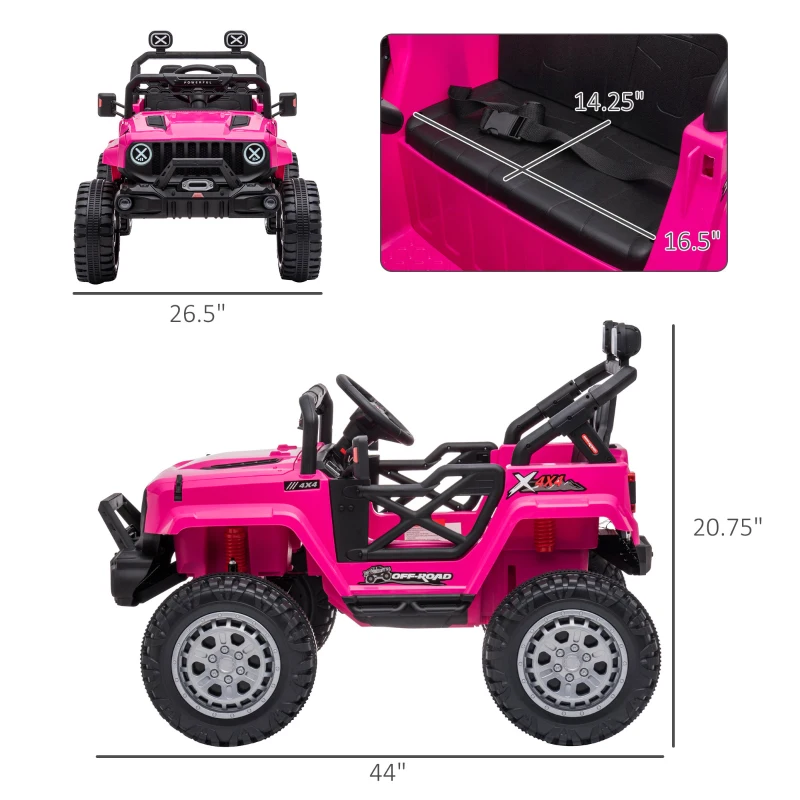 Aosom 12V Kids Ride on Car with Remote Control, Battery-Operated Ride on Toy with Spring Suspension, Led Lights, Music, Horn, 3 Speeds, USB, MP3, Pink