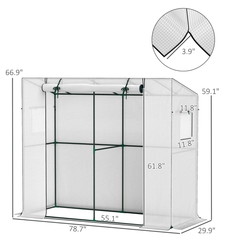 Outsunny Walk-in Portable Greenhouse Small Greenhouse for Outdoors with UV-resistant PE Cover, 6.6' x 2.5' x 5.6' White