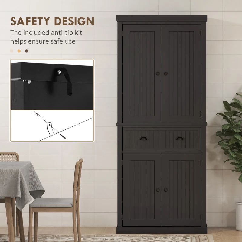 HOMCOM 72" Kitchen Pantry, Freestanding Storage Cabinet with Drawer, Doors, Black