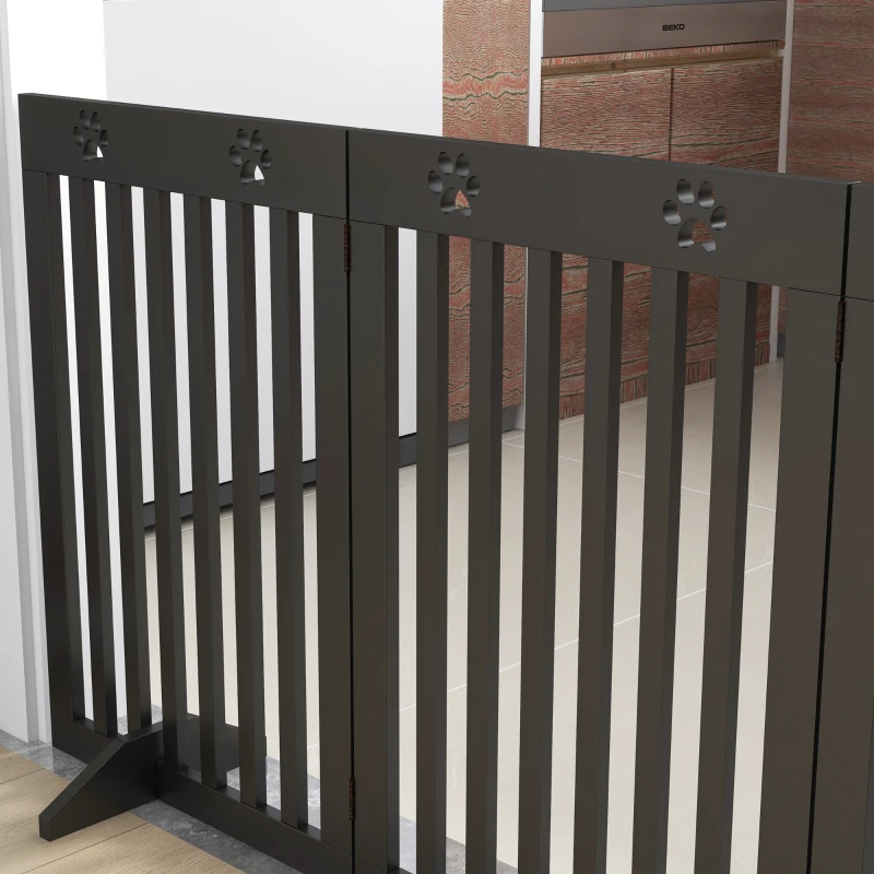 PawHut 80" Extra Wide Freestanding Pet Gate with Support Feet, Black