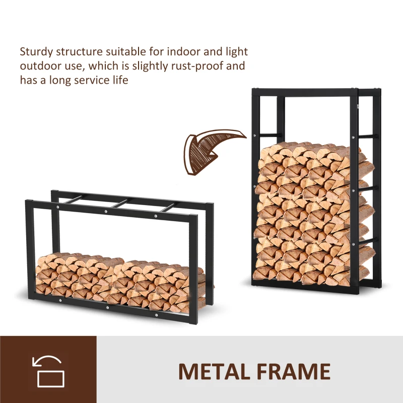 HOMCOM Firewood Rack Outdoor, Log Holder Fireplace Storage Rack with Handles and 220 lbs. Weight Capacity, 23.6" x 9.8" x 39.4", Black