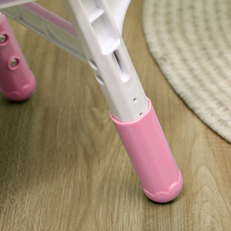 Qaba 5 Pieces Kids Table and Chairs, Height Adjustable Toddler Table and Chair Set with Storage, Easy to Wipe, Rectangular Table 4 Chairs for Classroom, for Daycare Classroom, 18 Months-5 Years, Pink