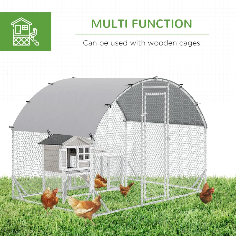 PawHut Large Chicken Coop Metal Chicken Run with Waterproof and Anti-UV Cover, Dome Shaped Walk-in Fence Cage Hen House for Outdoor and Yard Farm Use, 1" Tube Diameter, 9.2' x 6.2' x 6.5'
