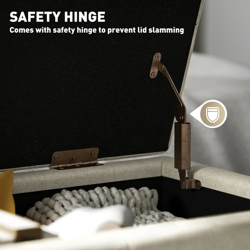 HOMCOM Storage Ottoman, Linen Fabric End of Bed Bench with Button Tufted Storage Bench for Bedroom, Beige