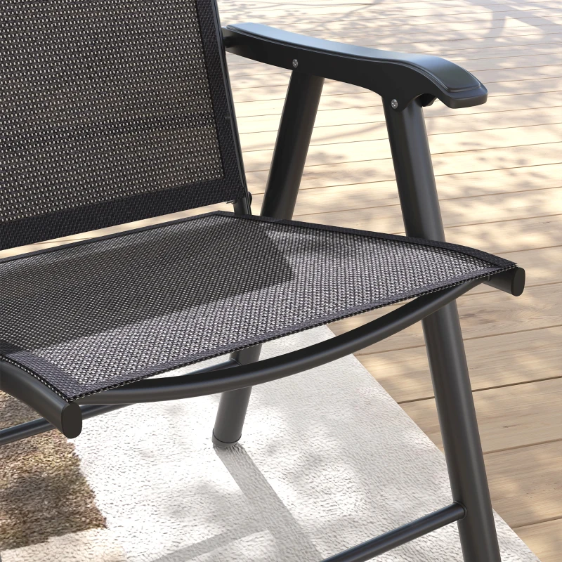 Outsunny 4-Piece Folding Chair Set for Relaxing on Patio Balcony Garden, Comfortable Outdoor Furniture with Armrests, Dark Grey