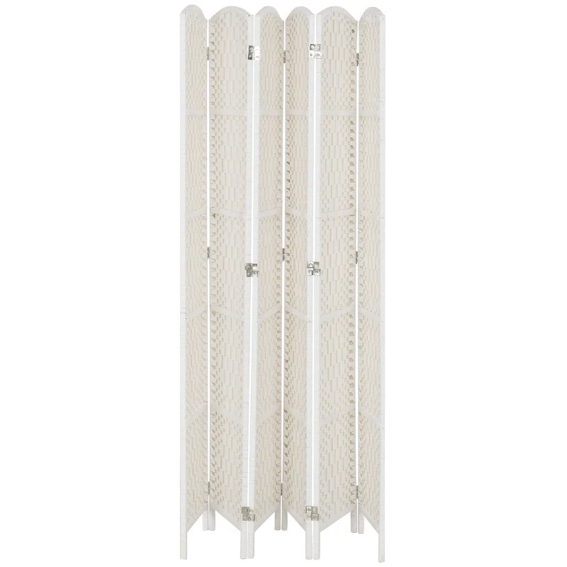 HOMCOM Room Divider, 6 Panel Folding Privacy Screen, 6FT Tall Portable Weave Partition Wall Divider for Bedroom, White
