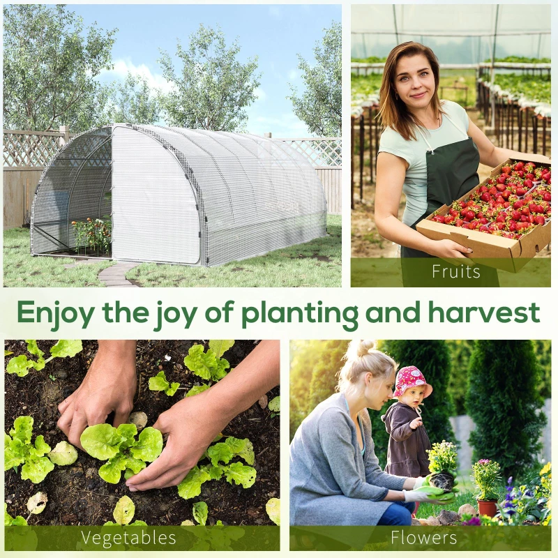 Outsunny 20' x 10' x 7' Large Walk-in Greenhouse, Steel Frame, PE Cover, 2 Doors, Outdoor Tunnel Hoop Hot House Kit for Tropical Plants, Flowers, Herbs and Vegetables, White
